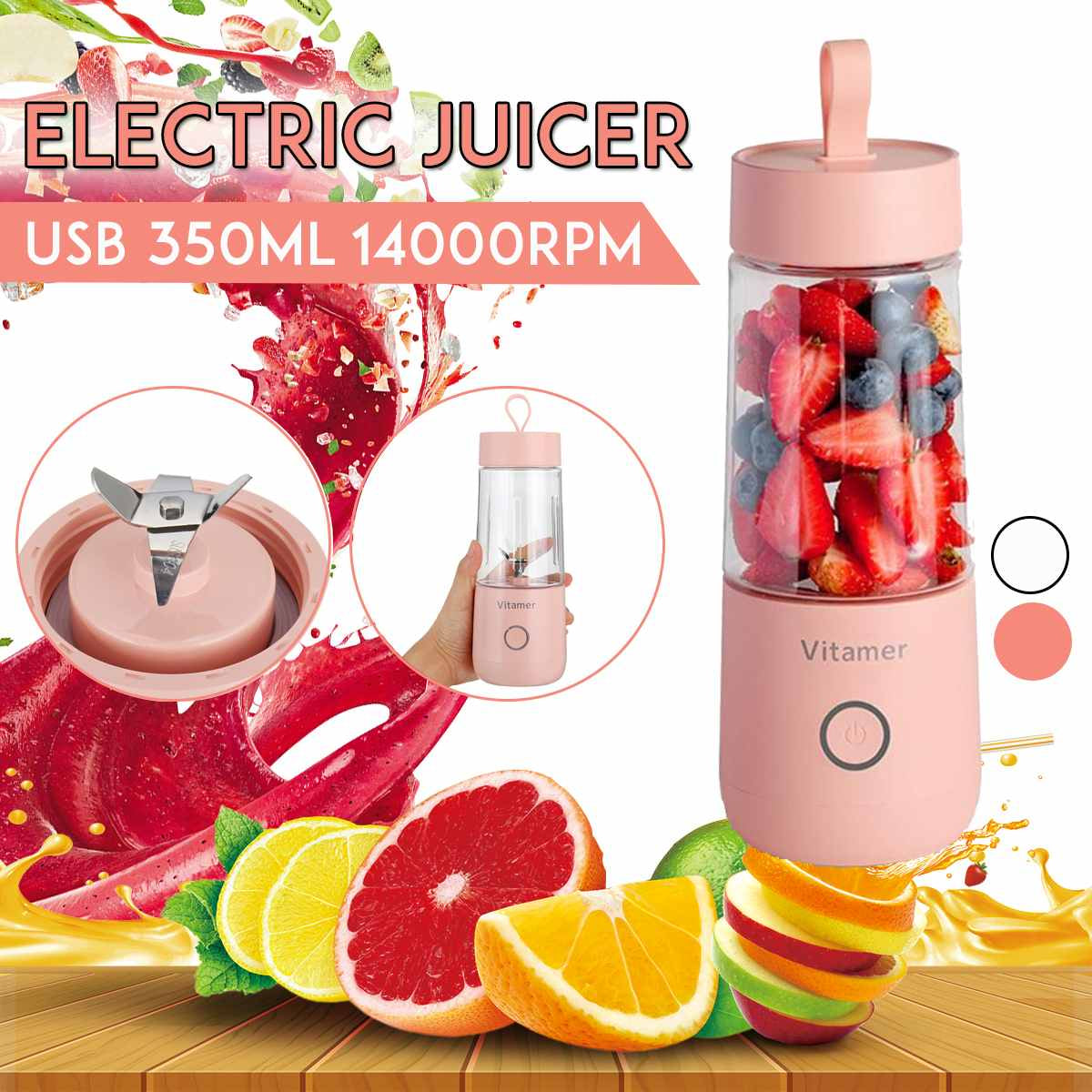 350Ml Portable Blender Juicer Electric USB Rechargeable Mixer Smoothie Slushy Cup Juice Blender Bottle USB Charging Kitchen Gadgets